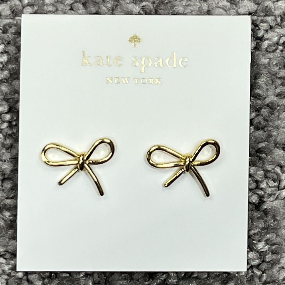Kate Spade New York Stud Earrings Gold Tone Bow Womens Jewelry Minimalist - Picture 3 of 5